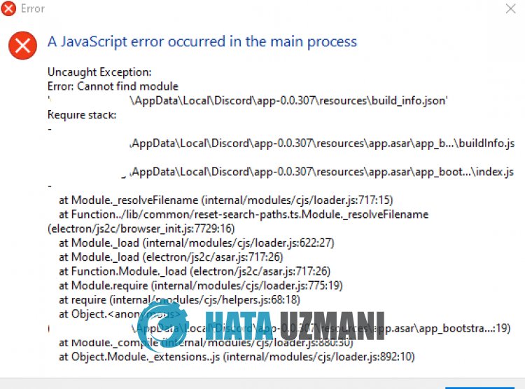 Discord Si è verificato un errore Javascript nel processo principale